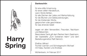 Traueranzeige von Harry Spring von Märkische Oderzeitung