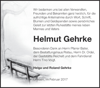 Traueranzeige von Helmut Gehrke von Märkische Oderzeitung