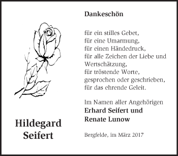 Traueranzeige von Hildegard Seifert von Märkische Oderzeitung