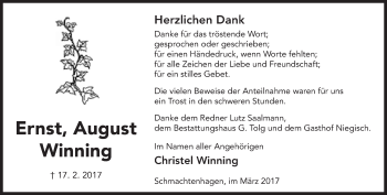 Traueranzeige von Ernst August Winning von Märkische Oderzeitung