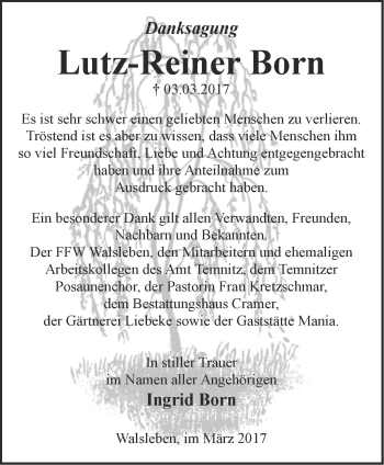 Traueranzeige von Lutz-Reiner Born von Märkische Oderzeitung