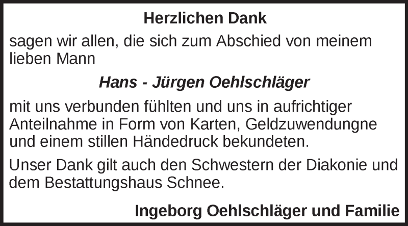  Traueranzeige für Hans-Jürgen Oehlschläger vom 19.03.2017 aus Märkische Oderzeitung