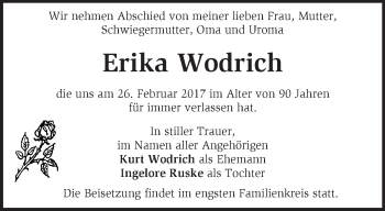 Traueranzeige von Erika Wodrich von Märkische Oderzeitung