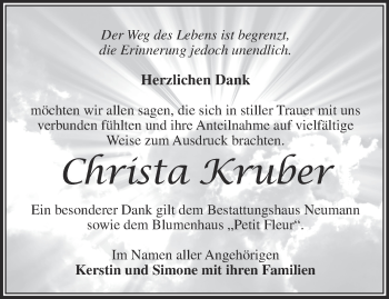 Traueranzeige von Christa Kruber von Märkische Oderzeitung