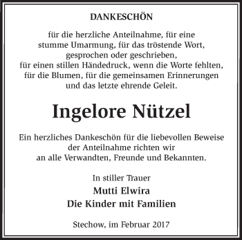 Traueranzeige von Ingelore Nützel von Märkische Oderzeitung