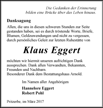 Traueranzeige von Klaus Eggert von Märkische Oderzeitung