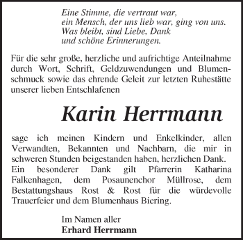 Traueranzeige von Karin Herrmann von Märkische Oderzeitung