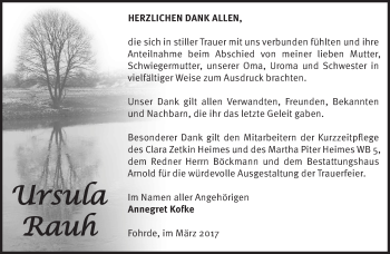 Traueranzeige von Ursula Rauh von Märkische Oderzeitung