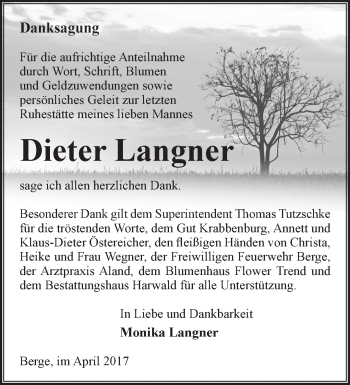 Traueranzeige von Dieter Langner von Märkische Oderzeitung