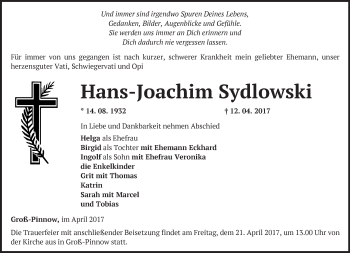 Traueranzeige von Hans-Joachim Sydlowski von Märkische Oderzeitung