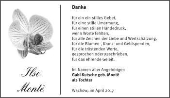 Traueranzeige von Ilse Monte von Märkische Oderzeitung