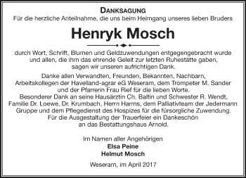 Traueranzeige von Henryk Mosch von Märkische Oderzeitung