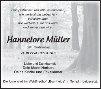 Traueranzeige von Hannelore Müller von Märkische Oderzeitung