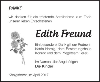 Traueranzeige von Edith Freund von Märkische Oderzeitung