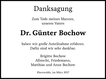 Traueranzeige von Günter Bochow von Märkische Oderzeitung