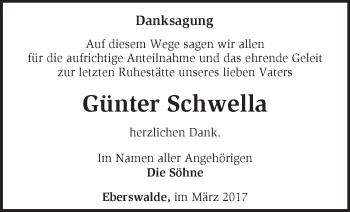 Traueranzeige von Günter Schwella von Märkische Oderzeitung