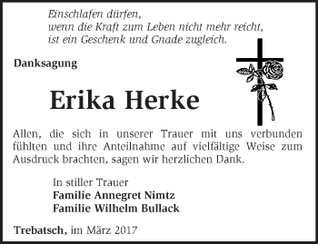 Traueranzeige von Erika Herke von Märkische Oderzeitung