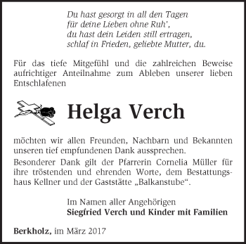 Traueranzeige von Helga Verch von Märkische Oderzeitung
