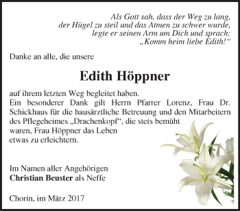 Traueranzeige von Edith Höppner von Märkische Oderzeitung