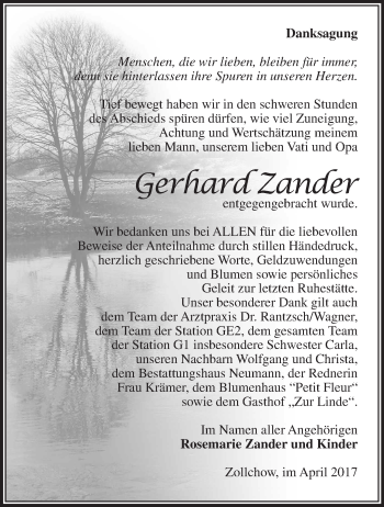 Traueranzeige von Gerhard Zander von Märkische Oderzeitung