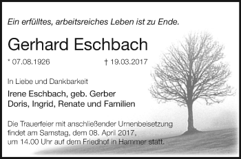 Traueranzeige von Gerhard Eschbach von Märkische Oderzeitung