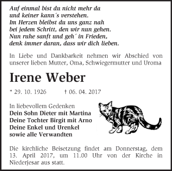 Traueranzeige von Irene Weber von Märkische Oderzeitung