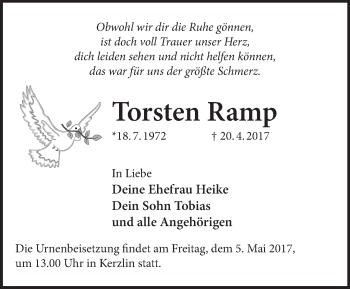 Traueranzeige von Torsten Ramp von Märkische Oderzeitung