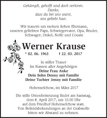 Traueranzeige von Werner Krause von Märkische Oderzeitung