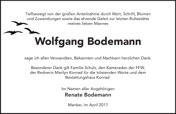 Traueranzeige von Wolfgang Bodemann von Märkische Oderzeitung