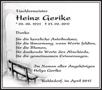 Traueranzeige von Heinz Gerike von Märkische Oderzeitung