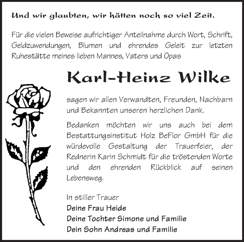  Traueranzeige für Karl-Heinz Wilke vom 01.04.2017 aus Märkische Oderzeitung
