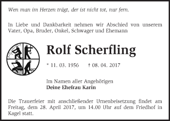 Traueranzeige von Rolf Scherfling von Märkische Oderzeitung