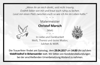 Traueranzeige von Christof Marsch von Märkische Oderzeitung