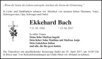 Traueranzeige von Ekkehard Bach von Märkische Oderzeitung