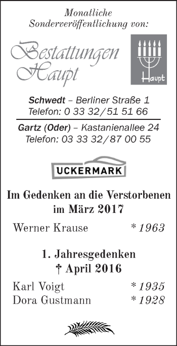 Traueranzeige von Werner Krause von Märkische Oderzeitung