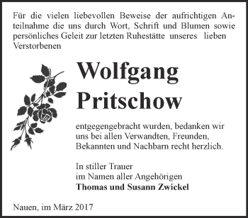 Traueranzeige von Wolfgang Pritschow von Märkische Oderzeitung