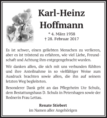 Traueranzeige von Karl-Heinz Hoffmann von Märkische Oderzeitung