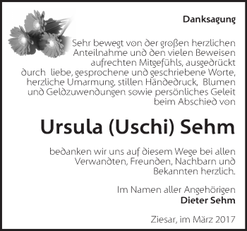 Traueranzeige von Ursula Sehm von Märkische Oderzeitung