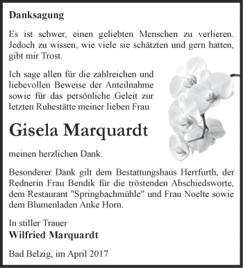 Traueranzeige von Gisela Marquardt von Märkische Oderzeitung