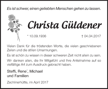 Traueranzeige von Christa Güldener von Märkische Oderzeitung