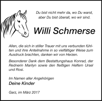 Traueranzeige von Willi Schmerse von Märkische Oderzeitung