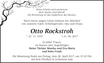 Traueranzeige von Otto Rockstroh von Märkische Oderzeitung