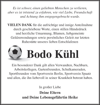 Traueranzeige von Bodo Kühl von Märkische Oderzeitung