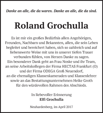 Traueranzeige von Roland Grochulla von Märkische Oderzeitung