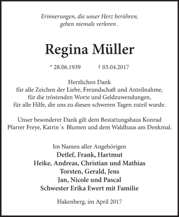 Traueranzeige von Regina Müller von Märkische Oderzeitung