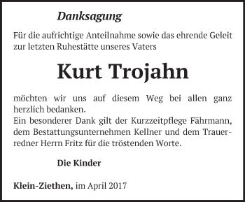 Traueranzeige von Kurt Trojahn von Märkische Oderzeitung