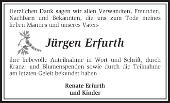 Traueranzeige von Jürgen Erfurth von Märkische Oderzeitung