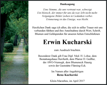 Traueranzeige von Erwin Kucharski von Märkische Oderzeitung