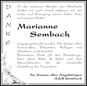 Traueranzeige von Marianne Sembach von Märkische Oderzeitung