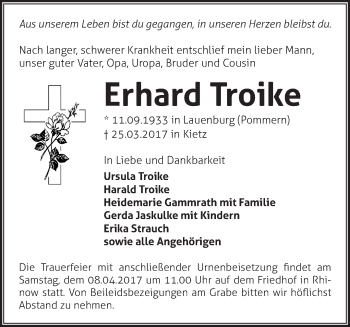 Traueranzeige von Erhard Troike von Märkische Oderzeitung